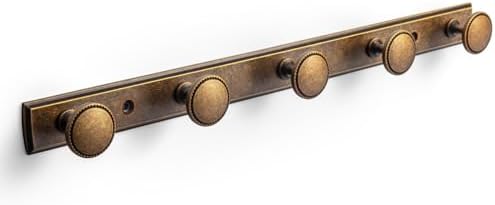 Goo-Ki Antique Brass Coat Rack Wall Mount, Heavy Duty Zinc Alloy Wall Mounted Coat Hooks with Escutcheon Backplate, Vintage Hat and Towel Hanger Rail for Entryway, Bathroom and Mudroom (5 Hooks) by Home