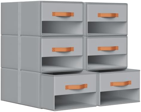 DIMJ Closet Organizers and Storage - Pull-out Fabric Bins with Drawers for Closet Foldable Clothes Organizers with Clear Window, Stackable Storage Drawers for Bedroom,Living Room,Shelf,6-Pack, Grey by DiMJ