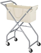 No-Bend Laundry Cart Rolling Hamper with Locking Wheels & Handle, Foldable Basket Screw-Free Assembly, Durable Metal Frame & Removable Liner Bag for Bedroom & Bathroom (Beige) by Unknown