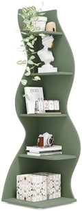 Tribesigns Corner Shelf, Modern 5-Tier Wall Corner Bookshelf, Stylish Corner Small Bookcase Storage Rack Plant Stand with Unique Shape for Living Room, Home Office (Sage Green, 1PC) by Tribesigns