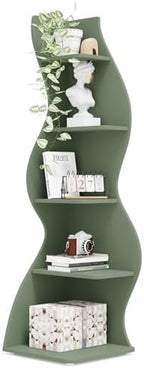 Tribesigns Corner Shelf, Modern 5-Tier Wall Corner Bookshelf, Stylish Corner Small Bookcase Storage Rack Plant Stand with Unique Shape for Living Room, Home Office (Sage Green, 1PC) by Tribesigns