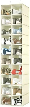 20 Section Hanging Shoe Organizer for Closet, Hanging Closet Organizer and Storage Space-Saving Foldable Clothes Shelf with Sturdy Hooks for Wardrobe, Dorm, Bedroom, Rv, Beige by coastalrose