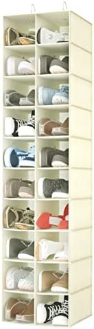 20 Section Hanging Shoe Organizer for Closet, Hanging Closet Organizer and Storage Space-Saving Foldable Clothes Shelf with Sturdy Hooks for Wardrobe, Dorm, Bedroom, Rv, Beige by coastalrose