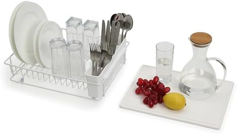SunnyPoint 304 Stainless Steel Compact Dish Drying Rack, 15.3"x11.6", Diatomaceous Earth Drainboard, Removable Utensil Caddy, Space-Saving Countertop Design (White) - Image 6
