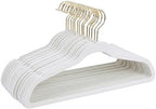 Simplify Slim Velvet Gold Hook Clothes Hangers 100 Pack | Non-Slip | Shirts | Suit | Pants | Dresses | Garments | Closet Storage & Organization | Durable | White by Simplify
