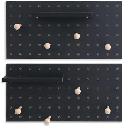 Wooden Pegboard Accessories Set: Modular Wall Hooks & Shelf for Garage, Office & Home Organization(Black Colored Finish-B) - Image 2