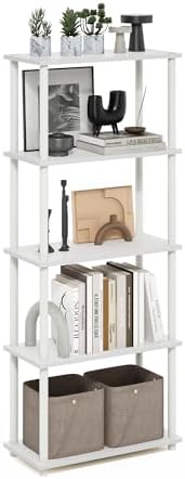 Furinno Turn-N-Tube Storage Shelves, 5-Tier Book Shelf, Corner Shelf, Toolless Open Shelves, for Organization and Storage, Living Room, Garage, Home Office, White by Furinno-FitsYourSpaceFitsYourBudget