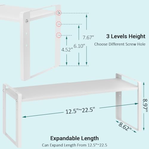 2 Pack Expandable Cabinet Organizer Shelves, 88lbs High Weight Capacity, Stackable Heavy-Duty Metal Storage Rack, Adjustable Cabinet Shelf for Kitchen, Pantry, Cupboard, Under Sink, White - Image 3