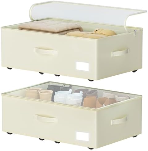 EE-RoomWorld Under Bed Storage with Wheels, No Assemble Required 10 inches height Under Bed Storage bins,Large capacity Rolling Underbed Shoe Storage containers，dorm underbed storage drawers by EASIERLIFEENJOYWORLDBEAUTY