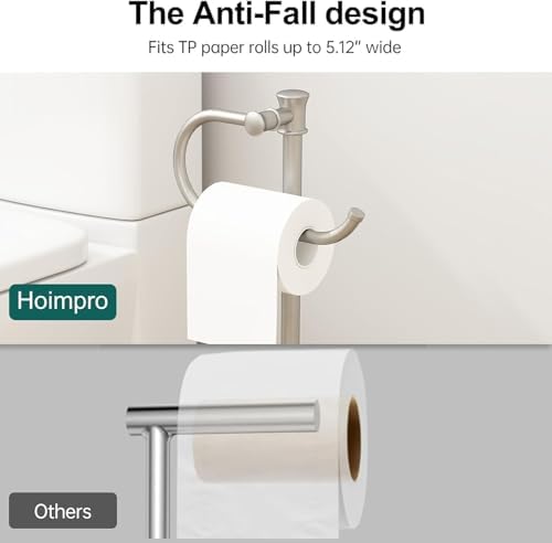 Hoimpro Toilet Paper Holder Stand Free Standing Roll Storage Brushed Nickel - Image 3