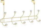 Gold over the Door Towel Hooks with Crystal Knobs, 10 Hook Heavy Duty Doors Hanger Rack for Bathroom, No Drill Slim over Door Organizer for Bedroom Closet, Holds Coat Towels Robes Bags Purse by Otoolling