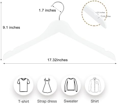 TOPIA HANGER White Wooden Hangers 30 Pack, 0.28 inch Slim Wood Clothes Hanger with Flat Design and Smooth Notches, Lightweight & Durable Space Saving Hangers for Shirt, Coat, Camisole-CT31W - Image 2