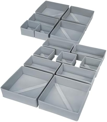 DIMJ Drawer Organizer Clothes, 15 Pack Underwear Organizer, Foldable Closet Bins, Sock Organizer Bra Cube, Fabric Dresser Box for Clothes, Bra, Socks, Tie (Grey) by DiMJ