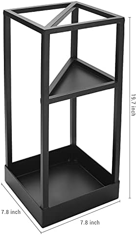 MyGift 20 Inch Tall Black Metal Geometric Umbrella Stand with Drip Tray - Image 5