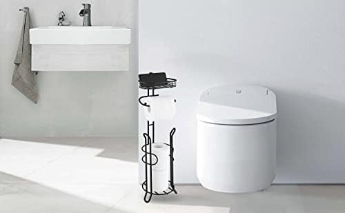 SunnyPoint Bathroom Heavyweight Toilet Tissue Paper Roll Storage Holder Stand with Reserve and Shelve, The Reserve Area Has Enough Space to Store Mega Rolls. (Black) - Image 4
