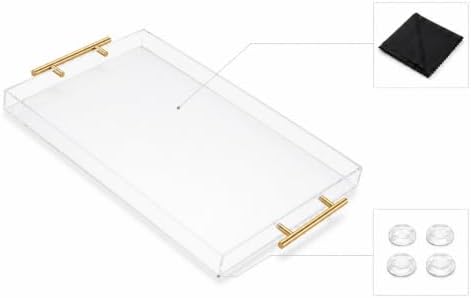 Clear Acrylic Tray 20x16” with Golden Metal Handles - Large Plastic Tray for Serving Guests, Countertop Organization, Ottoman Coffee Table & Vanity – Modern Decorative Tray for Home & Office - Image 4