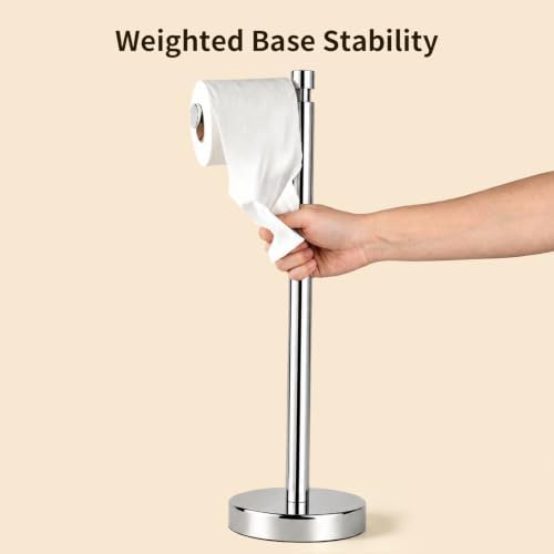 YUMORE Toilet Paper Holder Stand with Weighted Base, Chrome - Image 3