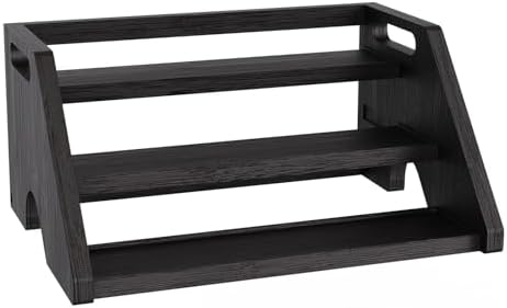Bamboo Spice Rack Organizer -3-Tier Spice Rack for Countertop,Cabinet Spice Rack Organizer for 18 Spice Jars(4oz)，Step Shelf(black) - Image 7