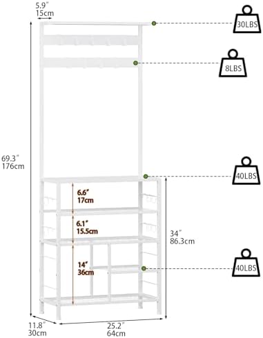 GiftGo Modern White Large 5-Tier Hall Tree Entryway Wooden Shoes Rack Shelf Coat Rack with Movable 9 Metal Hooks Storage Organizer for Home Office Bedroom Mudroom Living Room - Image 2