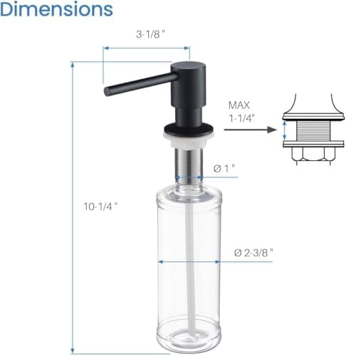 KIBI Kitchen Sink Soap Dispenser | 8.5 oz Countertop Refillable Bottle | Easy Top Refill Pump | Durable Brass Build with Rust-Resistant Finish | Perfect for Kitchen, Bar, Laundry (Matte Black) - Image 2