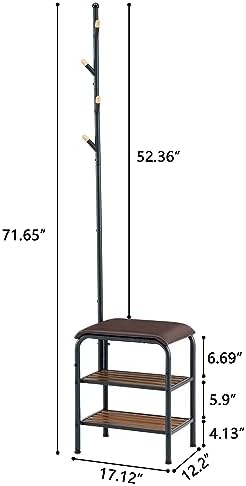 Gewudraw 3-in-1 Freestanding Coat Rack Stand with Shoe Bench for Entryway - Image 3