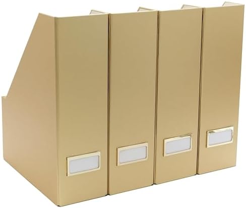 BLU MONACO | Gold Cardboard Magazine File Holder Set of 4 | Vertical Magazine File Holder for Shelves | Standing File Holder Desk Organizer by Blu_Monaco