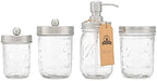 Jarmazing Products Ball Mason Jar Bathroom Gift Set (4 pcs) - Lotion/Soap Dispenser, Toothbrush Holder, Q-Tip Storage Jars - Farmhouse Home Decor for Vanity Organization - Stainless Steel by JarmazingProducts