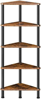 HOOBRO Corner Shelf Stand, Industrial 5-Tier Corner Bookshelf with Metal Frame, Plant Display Shelf, Small Bookcase for Small Spaces, Bedroom, Living Room, Rustic Brown BF33CJ01 by HOOBRO