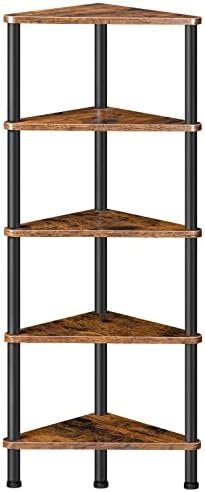 HOOBRO Corner Shelf Stand, Industrial 5-Tier Corner Bookshelf with Metal Frame, Plant Display Shelf, Small Bookcase for Small Spaces, Bedroom, Living Room, Rustic Brown BF33CJ01 by HOOBRO
