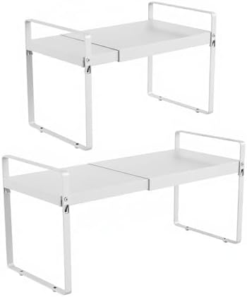 11" Deep Expandable Cabinet Shelf Organizer Riser, 2-Pack White by Unknown