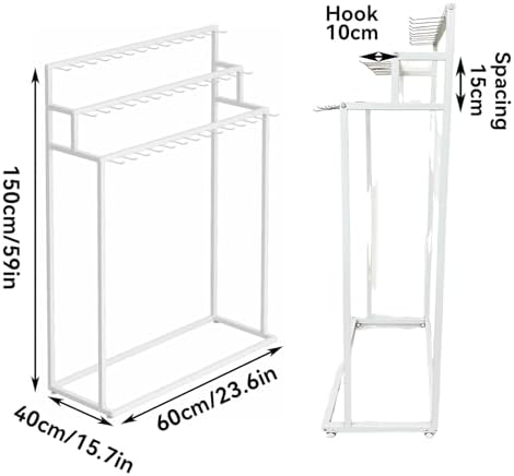 Floor Mounted Belt Hanger, Stepped Belt Display Rack with Hanging Rods and Hooks, 21 Hooks, Lengthened and Bolded, Capacity for Ties, Scarves, Accessories(White) - Image 2