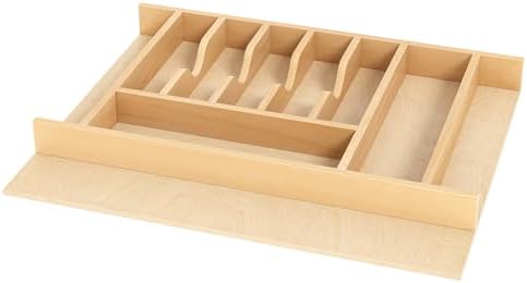 Clikuutory Natural Birch Wood Utensil Drawer Insert Organizer with 10 Compartments, Space-Saving Sturdy Drop-In Cutlery Divider Tray, Kitchen Cabinet Storage for Silverware, Spoons, Forks and Knives by Turnyourhouseintoahome