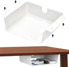 2 Pack Under Desk Hanging Shelf Drawer Organizer, Attachable Plastic Hidden Storage Tray, Easy Adhesive Mount Holder for Standing Tables, Office, Counters, Cabinets, Workstations - White by Unknown