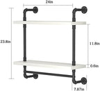 Helsin 24inch Industrial Pipe Shelving Bathroom Shelves Wall Mounted with Towel bar, 2 Tier Rustic Wood Floating Shelf, Metal Towel Rack Wall Shelf for Home & Bathroom (White, 24inch) - Image 3