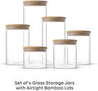 JoyJolt Borosilicate Glass Jars With Bamboo Lids. 6 Pc Set of Air Tight Sealable Containers. Food Jar Canisters with Airtight Lid for Pantry Storage and Kitchen Organization. - Image 2