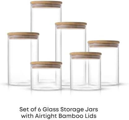 JoyJolt Borosilicate Glass Jars With Bamboo Lids. 6 Pc Set of Air Tight Sealable Containers. Food Jar Canisters with Airtight Lid for Pantry Storage and Kitchen Organization. - Image 2