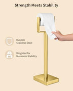 YUMORE Toilet Paper Holder Stand with Weighted Base, Brushed Gold - Image 3