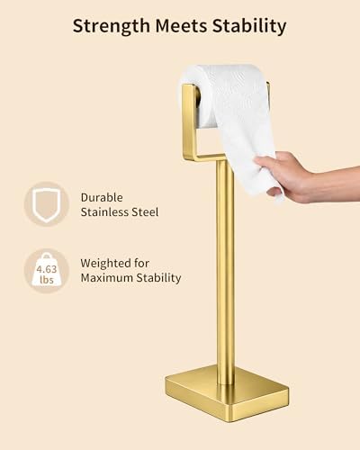 YUMORE Toilet Paper Holder Stand with Weighted Base, Brushed Gold - Image 3