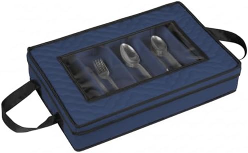 Flatware Storage Case 5 Compartments Silverware Container Box, Blue - Image 7
