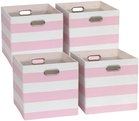 11 x 11 x 11 Inch Linen Stripe Storage Cubes for Home Organizing, Pack of 4 by ORGMASTER