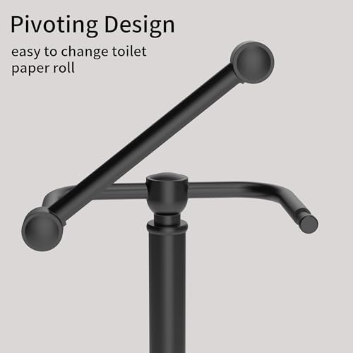 Toilet Paper Holder Stand, Matte Black Toilet Paper Holder Free Standing,Post Pivoting Design & Stable Weighted Base SUS304 Stainless Steel for Bathroom - Image 2