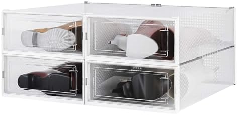 4-Piece Boot and Shoe Storage Box, Stackable Clear Plastic Shoe Box, Space-Saving Shoe Organizer for Boots, Sneakers, and High Heels, Clear by PARANTA