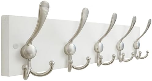 SKOLOO Creations White Solid Wood Wall Mounted Coat Rack, 5 Hooks, 16-7/8" Long - Kitchen, Mudroom, Entryway, Bathroom - Includes Mounting Hardware, Wall Coat Hanger, Towel Rack by SKOLOO