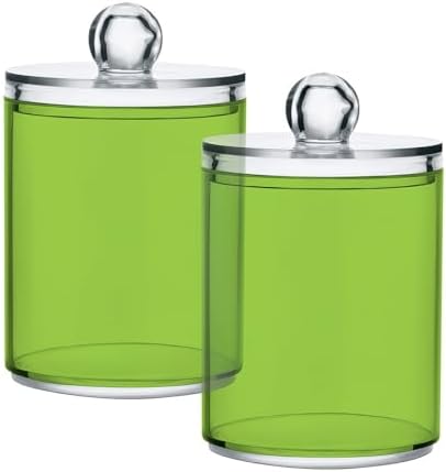 4 Pack Qtip Holder Dispenser with Lids,Green Storage Containers,Bathroom Canisters Organizer for Cotton Ball,Cotton Swab,Cotton Round Pads,Floss 21214713 - Image 7
