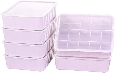 Cetomo 15 Cells Plastic Underwear Sock Drawer Organizer with Lid, Lidded Storage Box with Dividers for Bras and Socks, Basket for Closet, Stackable, Pink, 15 Compartments (31 x 24 x 8 cm) by Cetomo