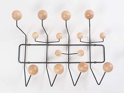 SHISEDECO Mid Century Modern Hang it All Coat Rack Black Frame Natural Ball - Image 3