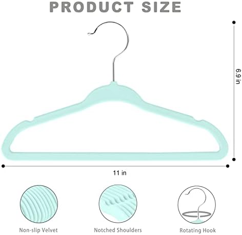 BAGAIL 50 Pack Kids Velvet Hangers 11 Inches Children's Clothes Hangers Non-Slip Baby Hangers for Infant/Toddler (Mint) - Image 2