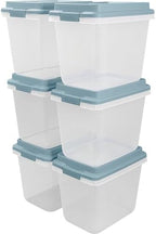 Hefty 6 Pack Lift Off Storage Bin with Lid, 32 Quart, Smoke Blue by Hefty