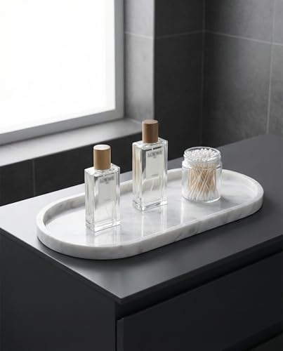 OOBOOB Oval Natural Marble Bathroom Tray for Decor Countertop, Marble Vanity Tray for Candles Perfume, Jewelry, Cosmetics, Elegant Vanity Organizer for Jewelry, Perfume - Image 4
