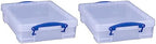 Really Useful Box 4 Liter Plastic Stackable Storage Container w/Snap Lid & Built-In Clip Lock Handles for Home & Office Organization, Clear (2 Pack) by ReallyUsefulBox
